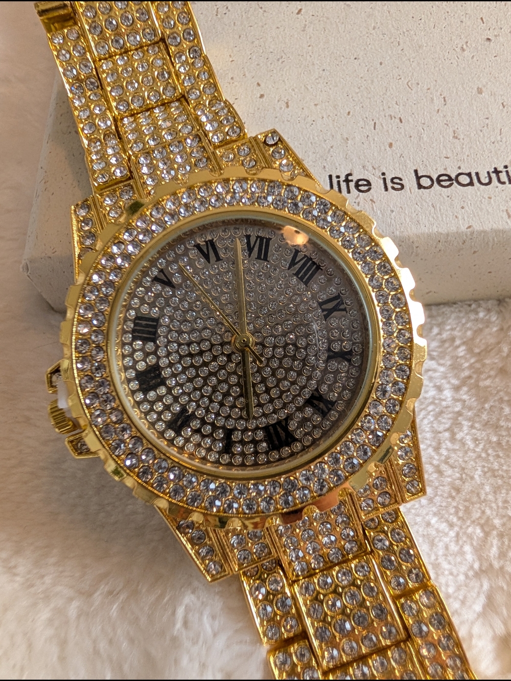 Gold Tone Iced Out Rhinestone Watch | Hip Hop Glam Statement Watch